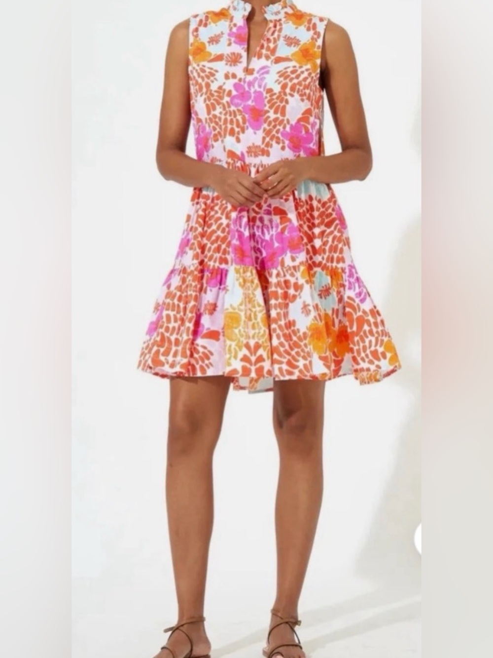 Oliphant Floral Tiered Mini Dress - Pink & Orange